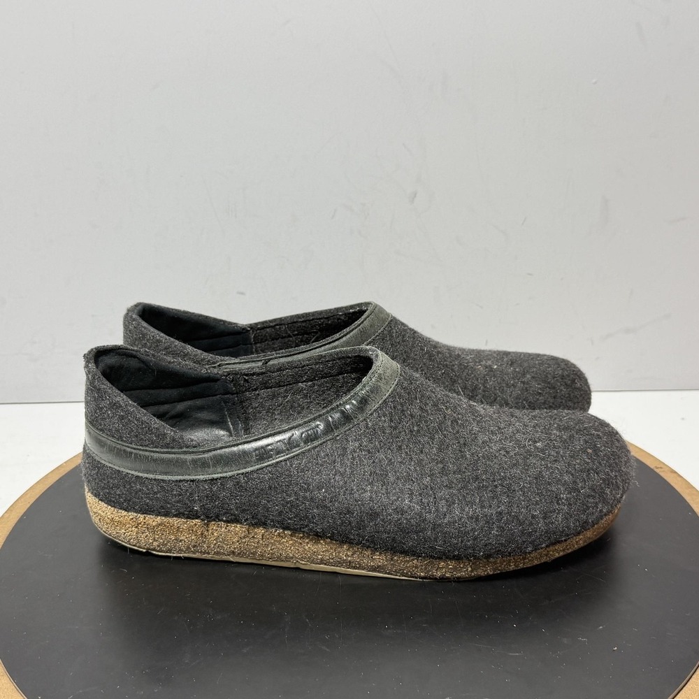 Haflinger Shoes Mens Size 10 Gray Wool Clogs Slip On Cork Sole Slippers Comfort